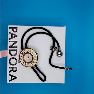 PANDORA Watch: black leather bracelet vintage